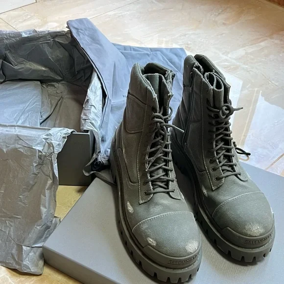 Balenciaga Men's Gray Combat Boots